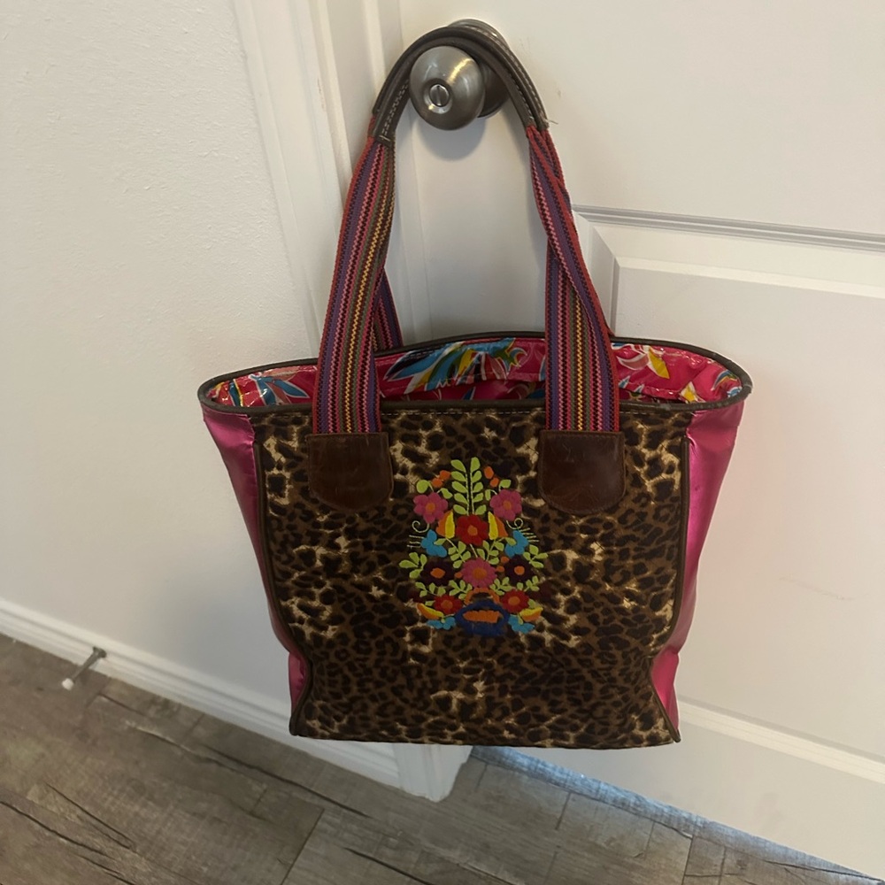 Consuela Leopard Tote with Pink and Brown Accents